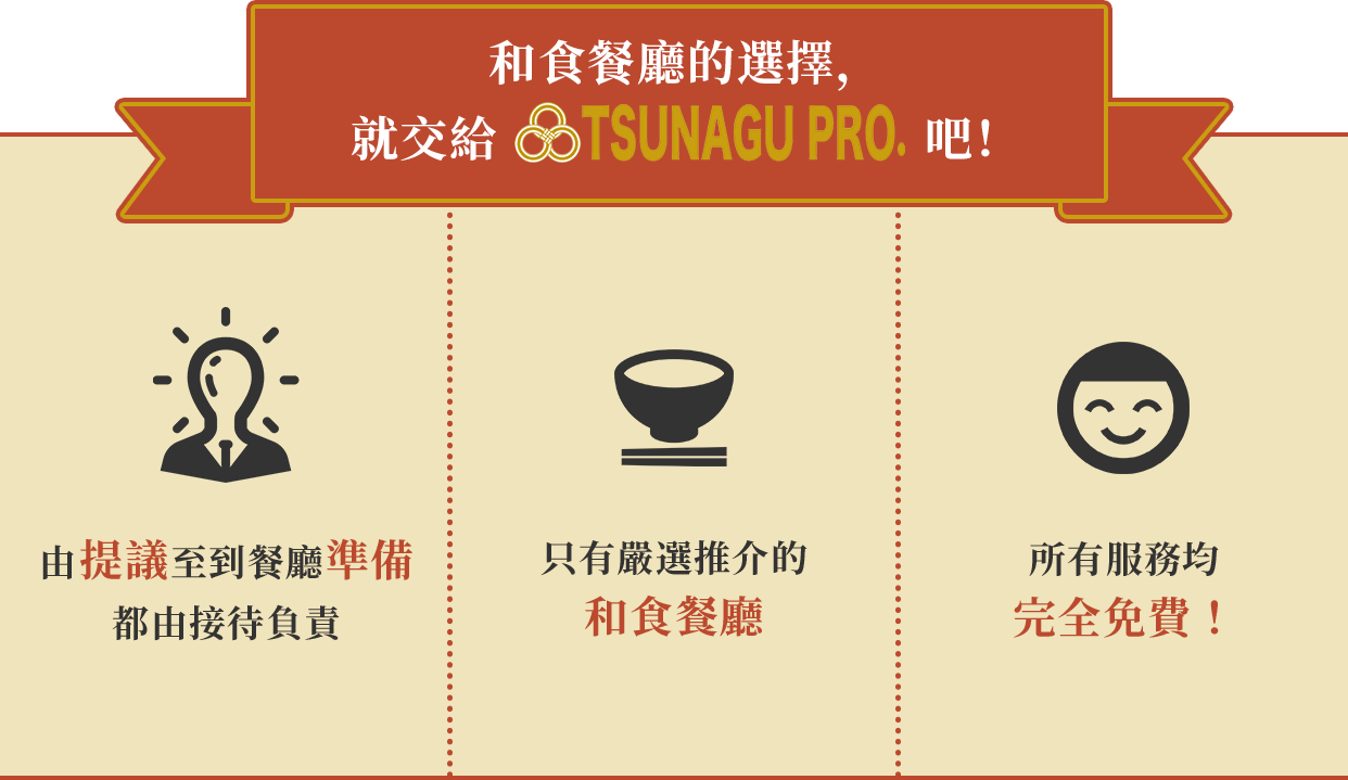 和食餐廳的選擇，就交給TSUNAGU PRO.吧！